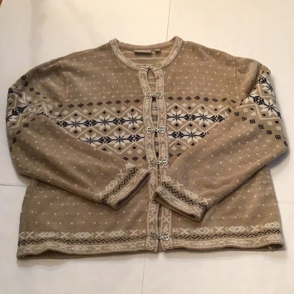 CROFT & BARROW VINTAGE TAN COLOR CHRISTMAS CARDIGAN SZ XL - Picture 9 of 10